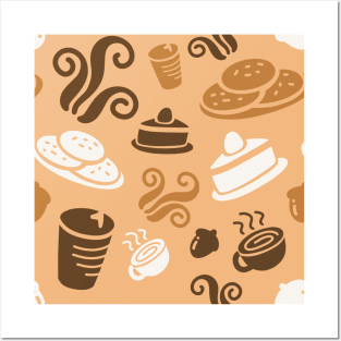 Cafe Brown Vibe Coffee Dessert Sweets Pattern Posters and Art